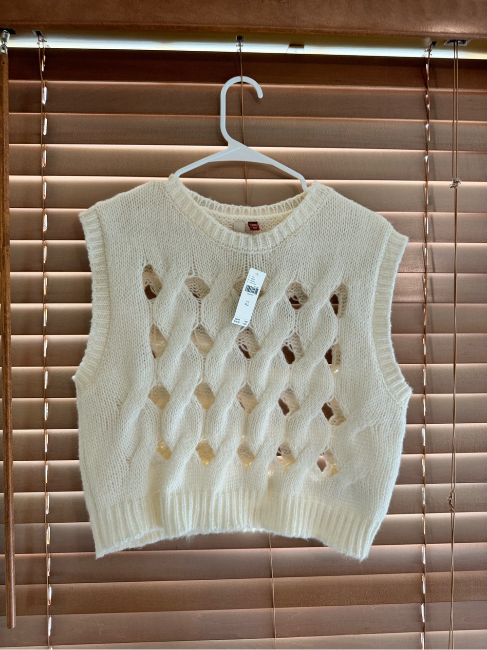 Anthropologie Cream Open-Knit Sleeveless Sweater